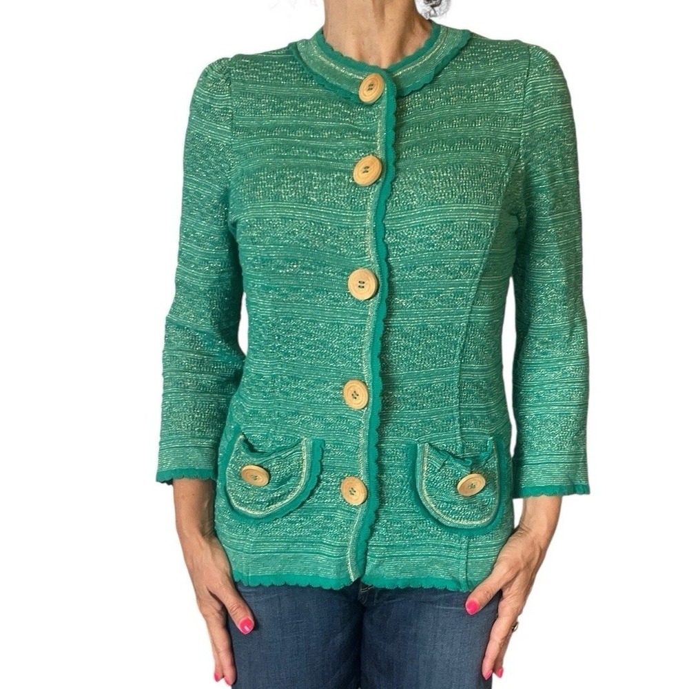 MANOUSH Womens Medium Cardigan Sweater  Jacket PAULINE Green Gold Knit ‎ Cotton